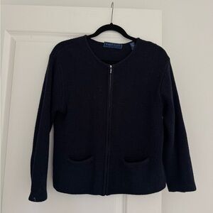 Karen Scott petites women’s navy blue wool blend cardigan sweater size 6P
